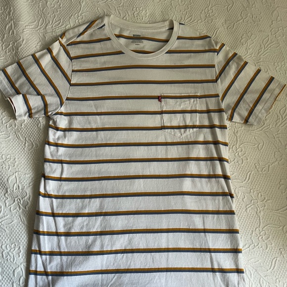 Levi's Men's White and Yellow Striped T-Shirt - Picture 2 of 7